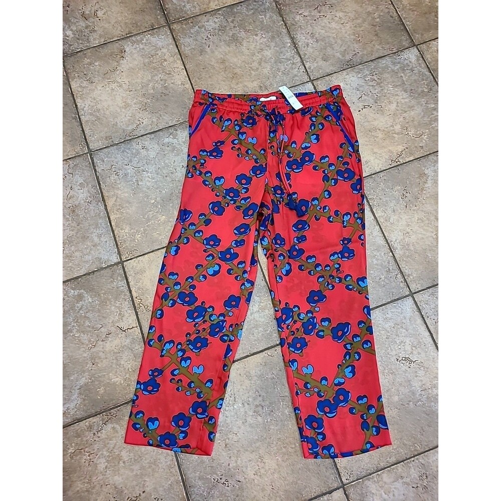 NWT J.Crew Collection Drapey Pull-on in Red Lattice Floral Pants 14